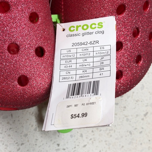 New Red Glitter Classic Crocs Unisex Sizing Women’s Size 12 / Men’s Size 10 - Picture 5 of 5